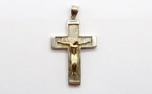 Sterling Silver & 14k Yellow Gold Crucifix Pendant, 7.1g