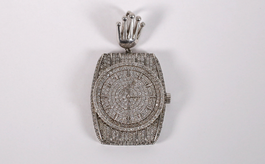 Sterling Silver Cubic Zirconia Watch Pendant, 13.6g