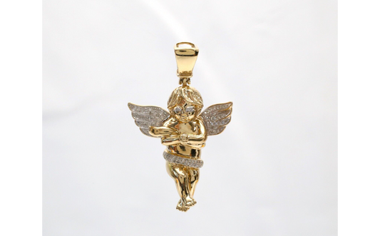 10k Yellow Gold Diamond Angel Pendant, 10.9g