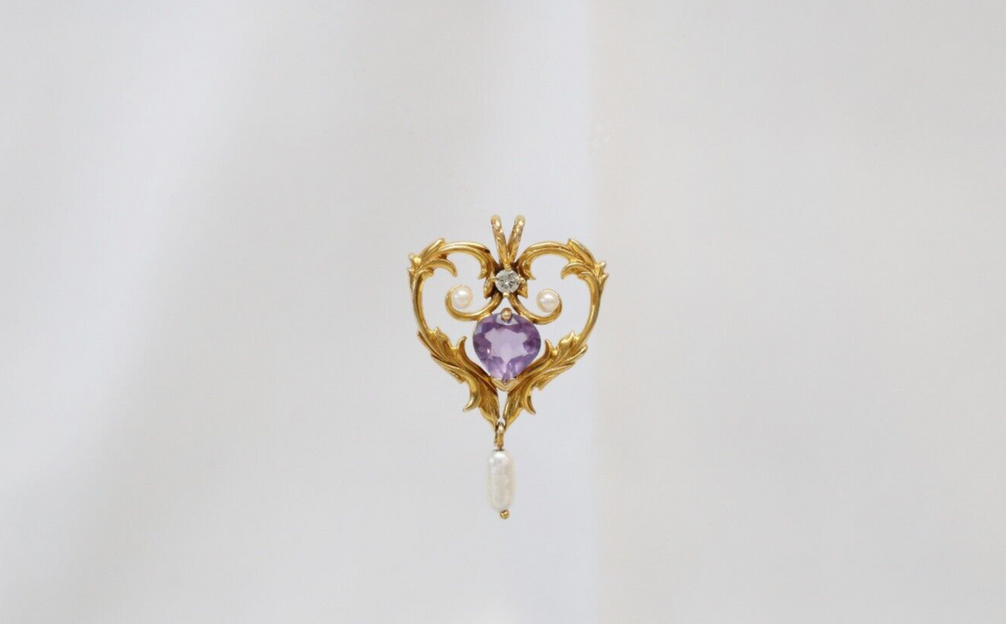 14k Yellow Gold Amethyst Pearl & Diamond Pendant, 4.0g