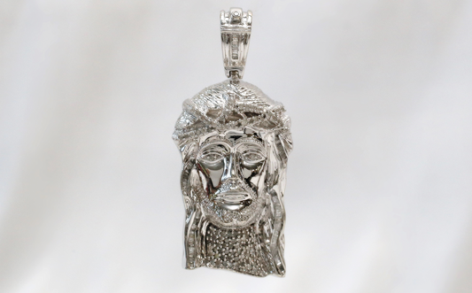 10k White Gold Diamond Jesus Pendant, 44.6g