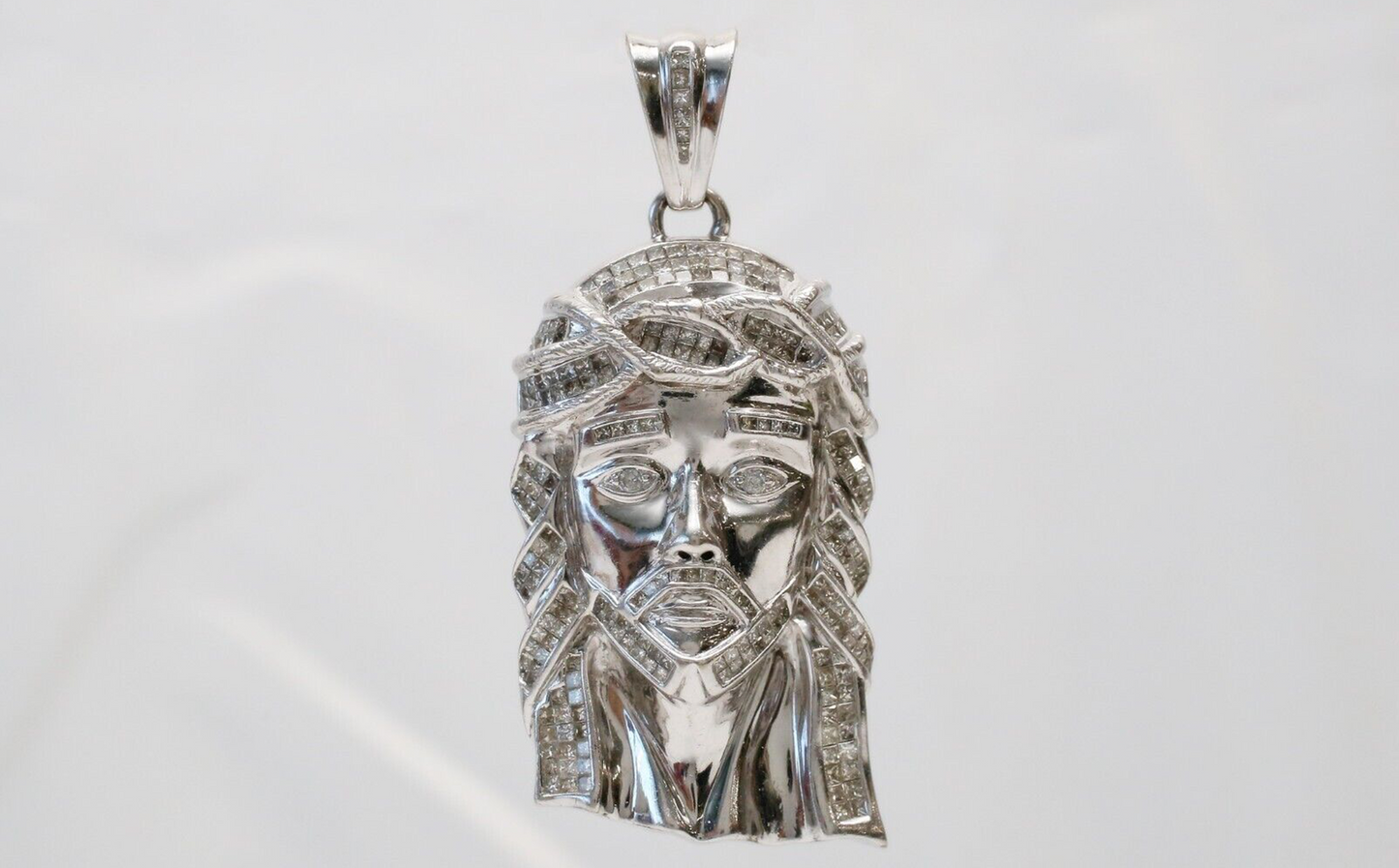 14k White Gold Diamond Jesus Pendant, 53.7g