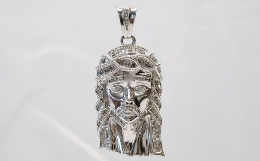 14k White Gold Diamond Jesus Pendant, 53.7g