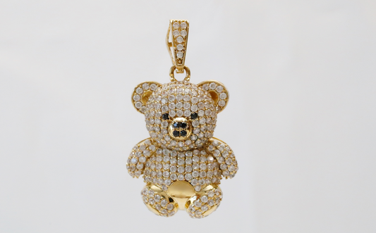 14k Yellow Gold Cubic Zirconia Bear Pendant, 7.4g