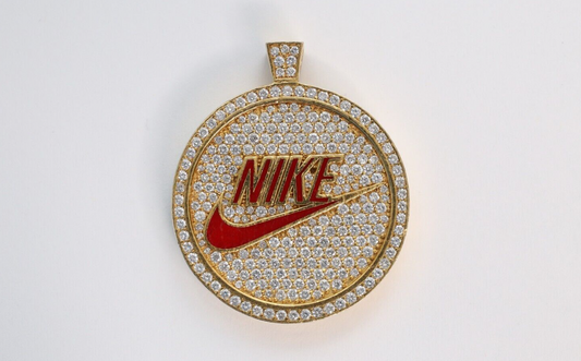 14k Yellow Gold Diamond NIKE Pendant, 25.5g