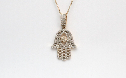 14k Yellow Gold Hamsa Hand Pendant, 4.0g