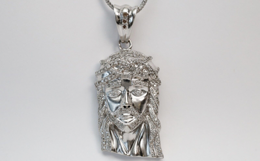 14k White Gold Solid Diamond Jesus Pendant, 46.2g