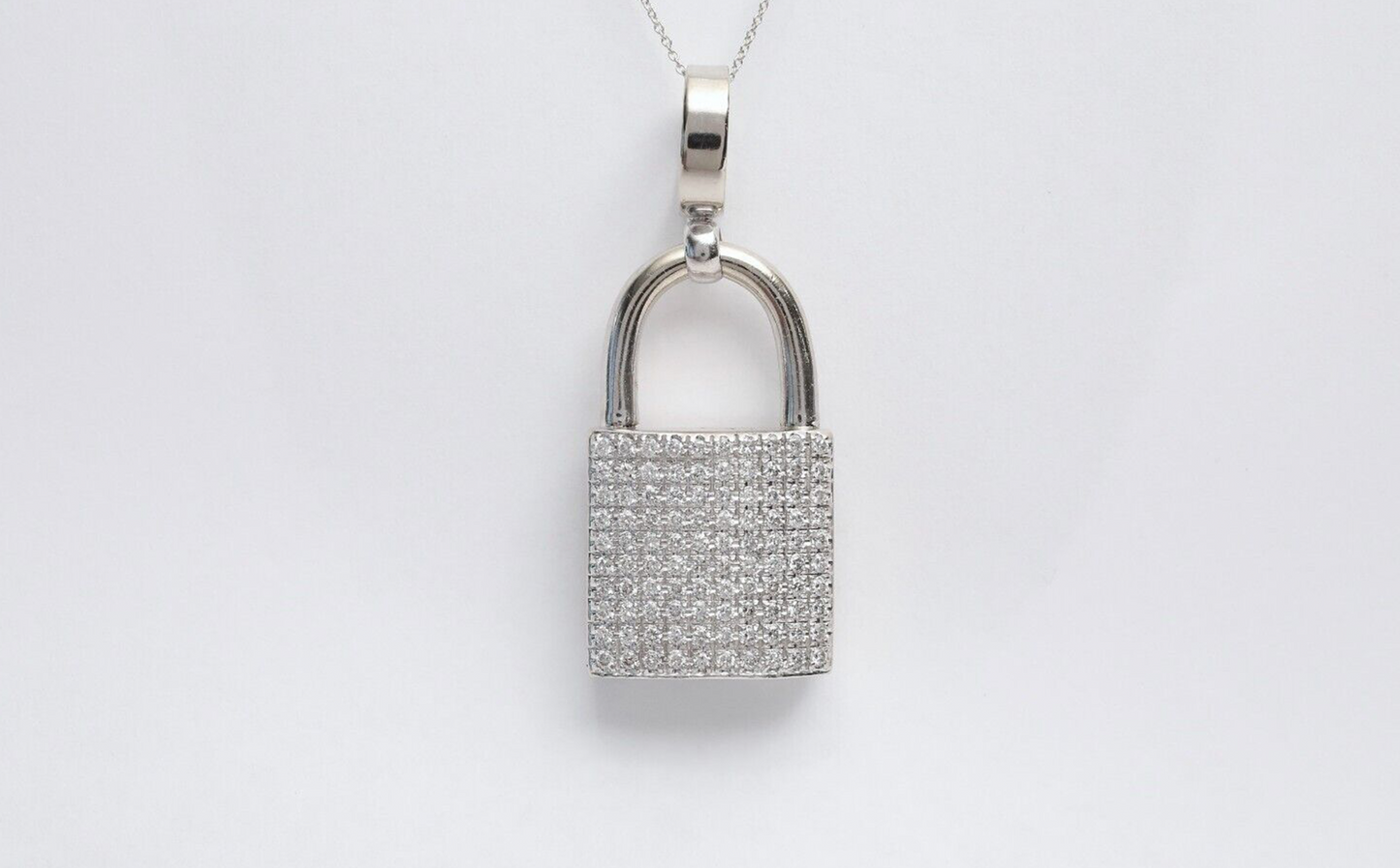 14k White Gold Diamond Padlock Pendant, 31.2g