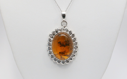 Mexico Sterling Silver Amber Pendant, 14.8g