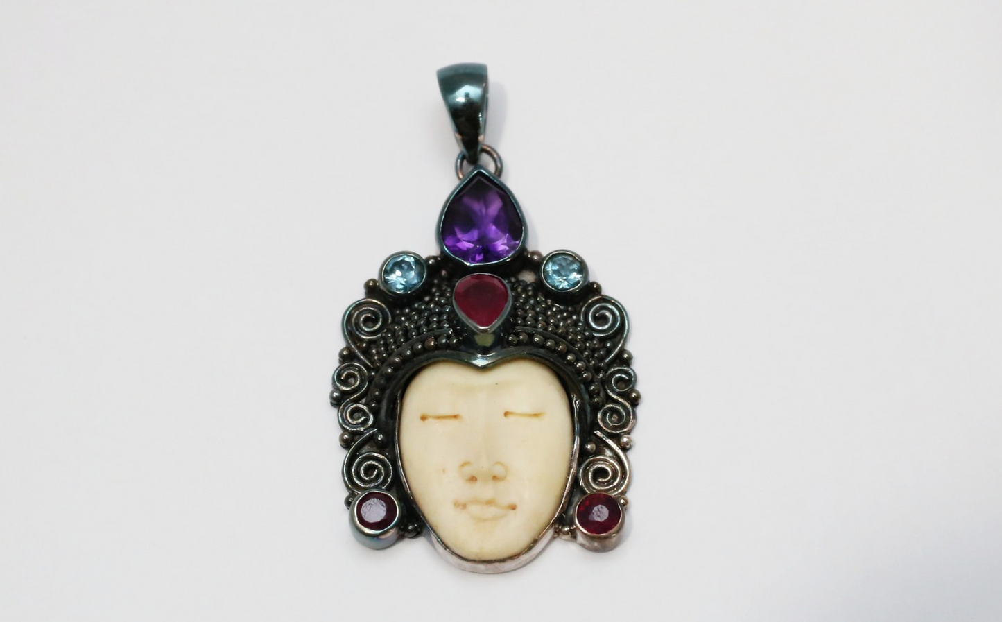 Vintage Sterling Silver Carved Face Pendant, 12.5g