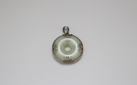 Sterling Silver Jade Disc Pendant, 6.1g