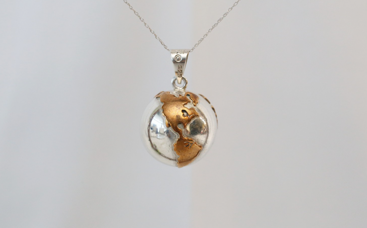 Vintage Sterling Silver Globe Pendant with Bell, 19.1g