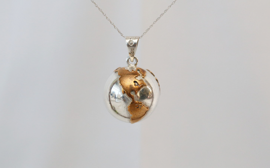 Vintage Sterling Silver Globe Pendant with Bell, 19.1g