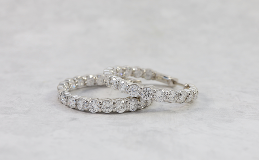 14k White Gold Custom Diamond Hoop Earrings - 11.2g