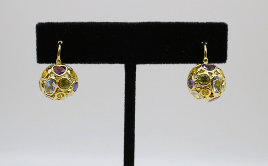 Mosaico 18k Yellow Gold Multi-Gemstone Domed Earrings - 7.1g