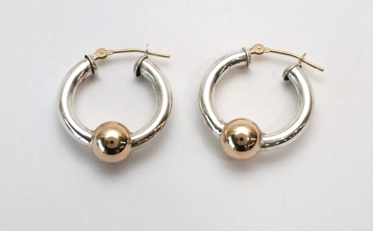 Sterling Silver & 14k Gold Ball Hoops, 2.3g