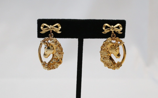 Gorham Sterling Silver Unicorn Ribbon Earrings, 11.6g