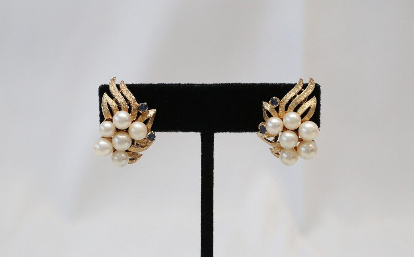 Vintage 14k Yellow Gold Pearl & Sapphire Earrings, 11.5g