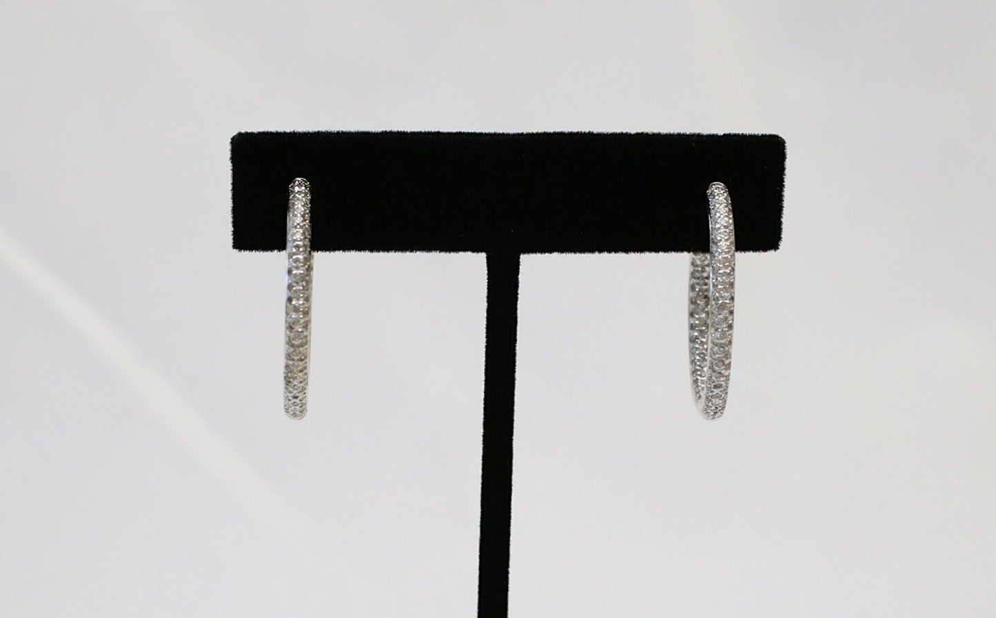 14k White Gold Diamond Hoop Earrings, 8.1g