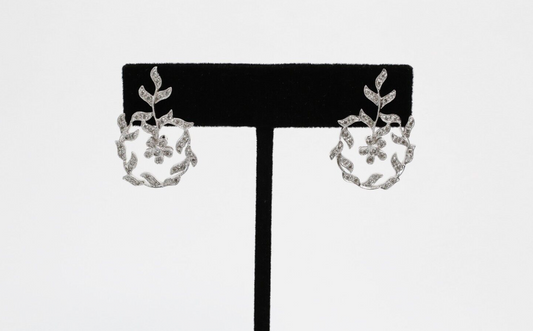 14k White Gold Diamond Floral Earrings, 6.0g