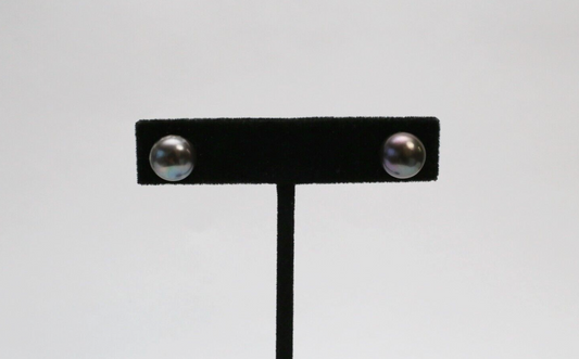 14k Yellow Gold Black Tahitian Pearl Stud Earrings, 2.4g