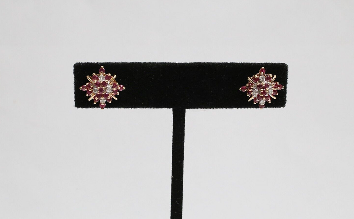 Towne & Country 14k Yellow Gold Ruby & Diamond Stud Earrings - 3.8g