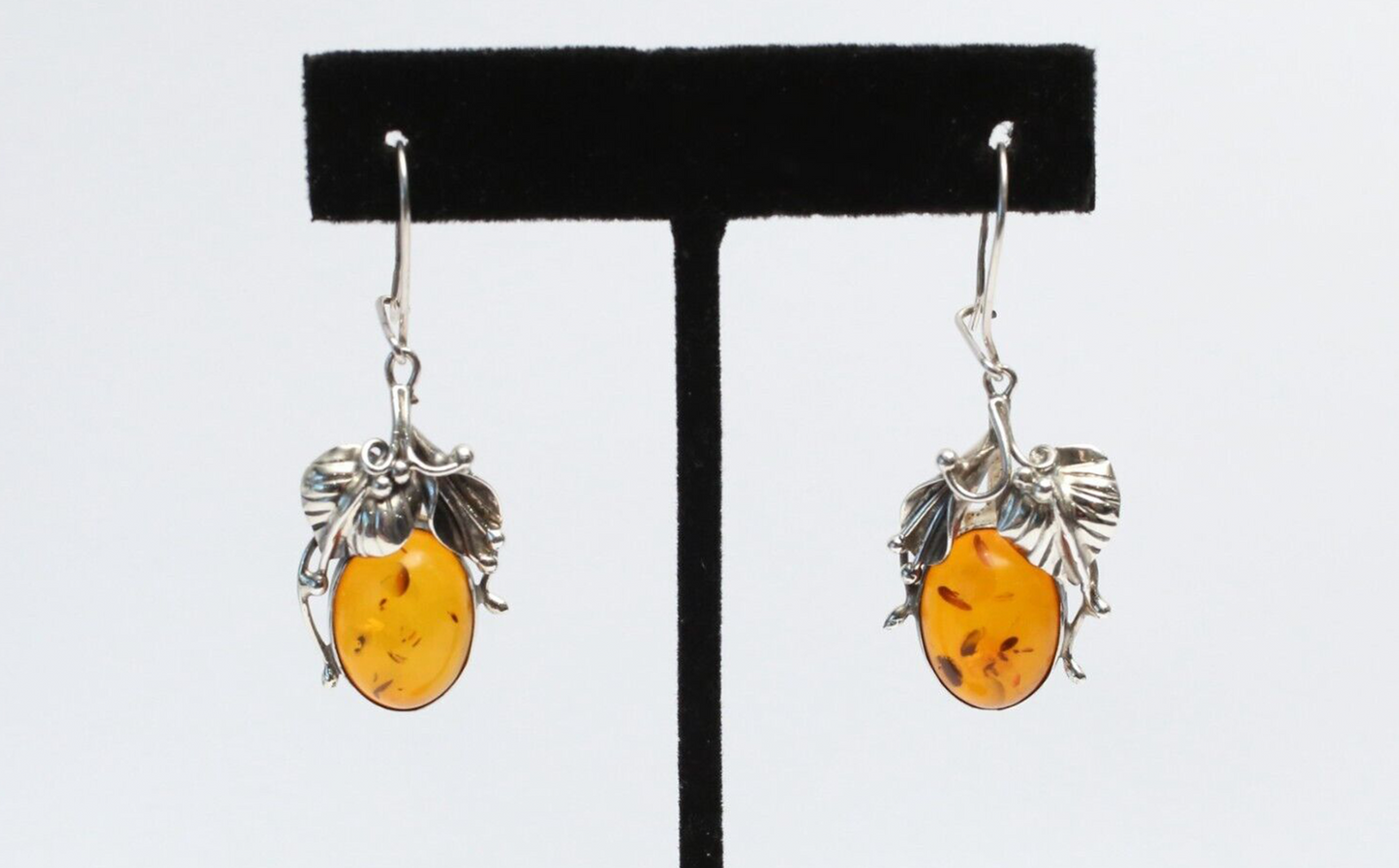 Sterling Silver Baltic Honey Amber Dangle Earrings, 6.9g