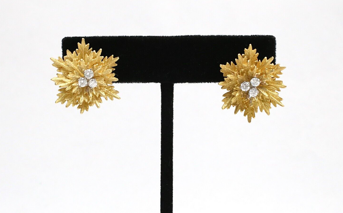 18k Yellow Gold Diamond Leaf Cluster Earrings, 16.7g