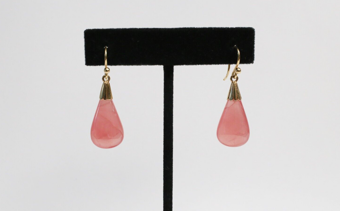 18k Yellow Gold Rose Quartz Dangle Drop Earrings, 7.7g