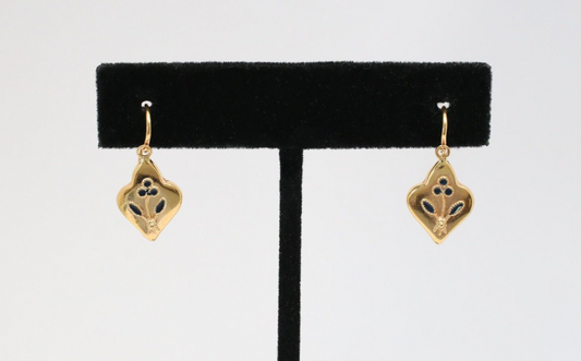 19.2k Portuguese Gold & Blue Enamel Dangle Earrings, 2.2g