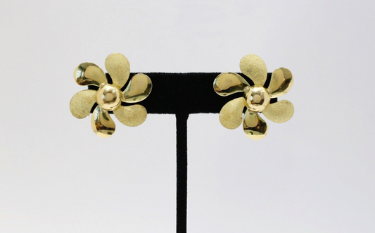 18k Yellow Gold Flower Earrings, 6.5g