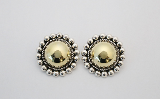 Sterling Silver Gold-Tone Dome Beaded Clip-On Earrings, 26.2g