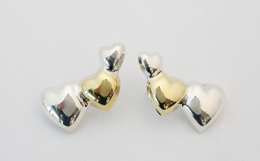 Mexico Sterling Silver Puffy Heart Earrings, 15.2g