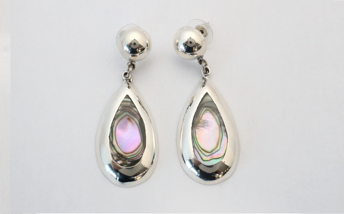 Mexico Sterling Silver Abalone Shell Dangle Earrings, 18.4g