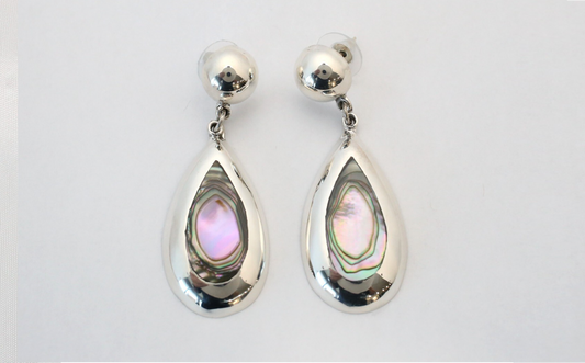 Mexico Sterling Silver Abalone Shell Dangle Earrings, 18.4g