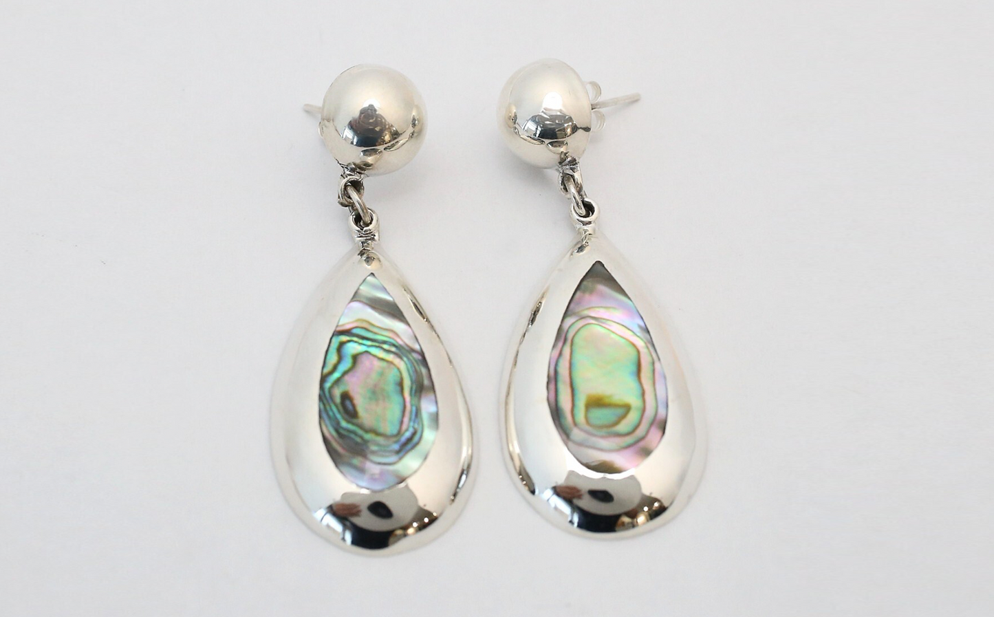 Mexico Sterling Silver Abalone Shell Dangle Earrings, 17.4g