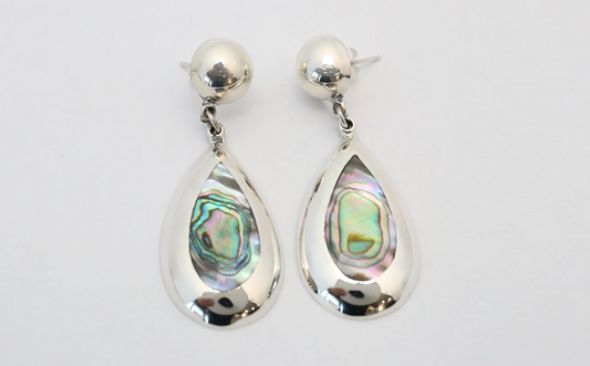 Mexico Sterling Silver Abalone Shell Dangle Earrings, 17.4g