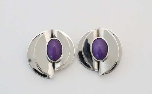 Mexico Sterling Silver Purple Sugilite Clip-On Earrings, 19.7g