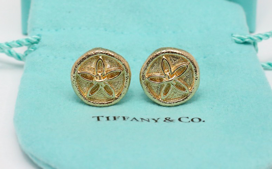 Tiffany & Co Schlumberger 18k Yellow Gold Sand Dollar Button Clip On Earrings, 15.2g