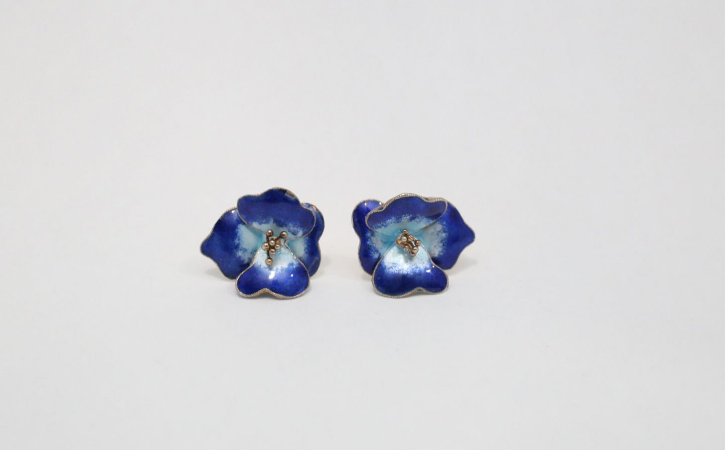 Vintage Sterling Silver Flower Enamel Earrings, 4.0g