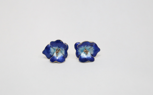 Vintage Sterling Silver Flower Enamel Earrings, 4.0g