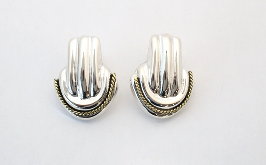 Mexico Sterling Silver Gold-Tone Twisted Rope Earrings, 12.2g
