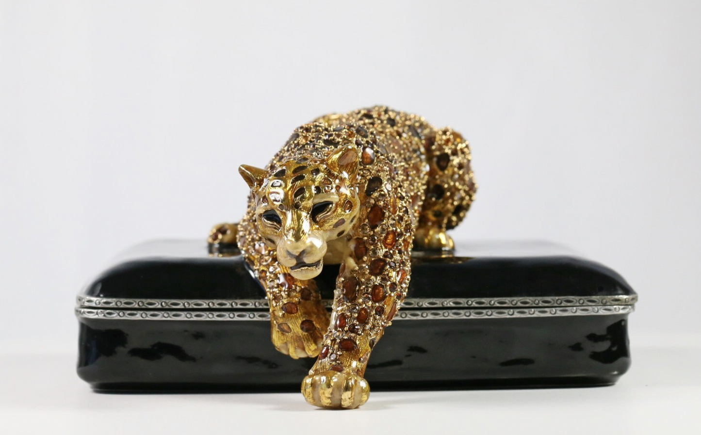 Jay Strongwater Leopard Trinket Box, Signed 2003