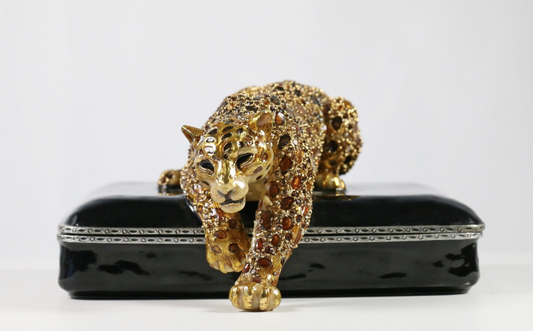 Jay Strongwater Leopard Trinket Box, Signed 2003