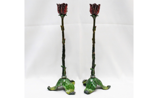 Jay Strongwater (2) Tall Floral Candlestick Holder