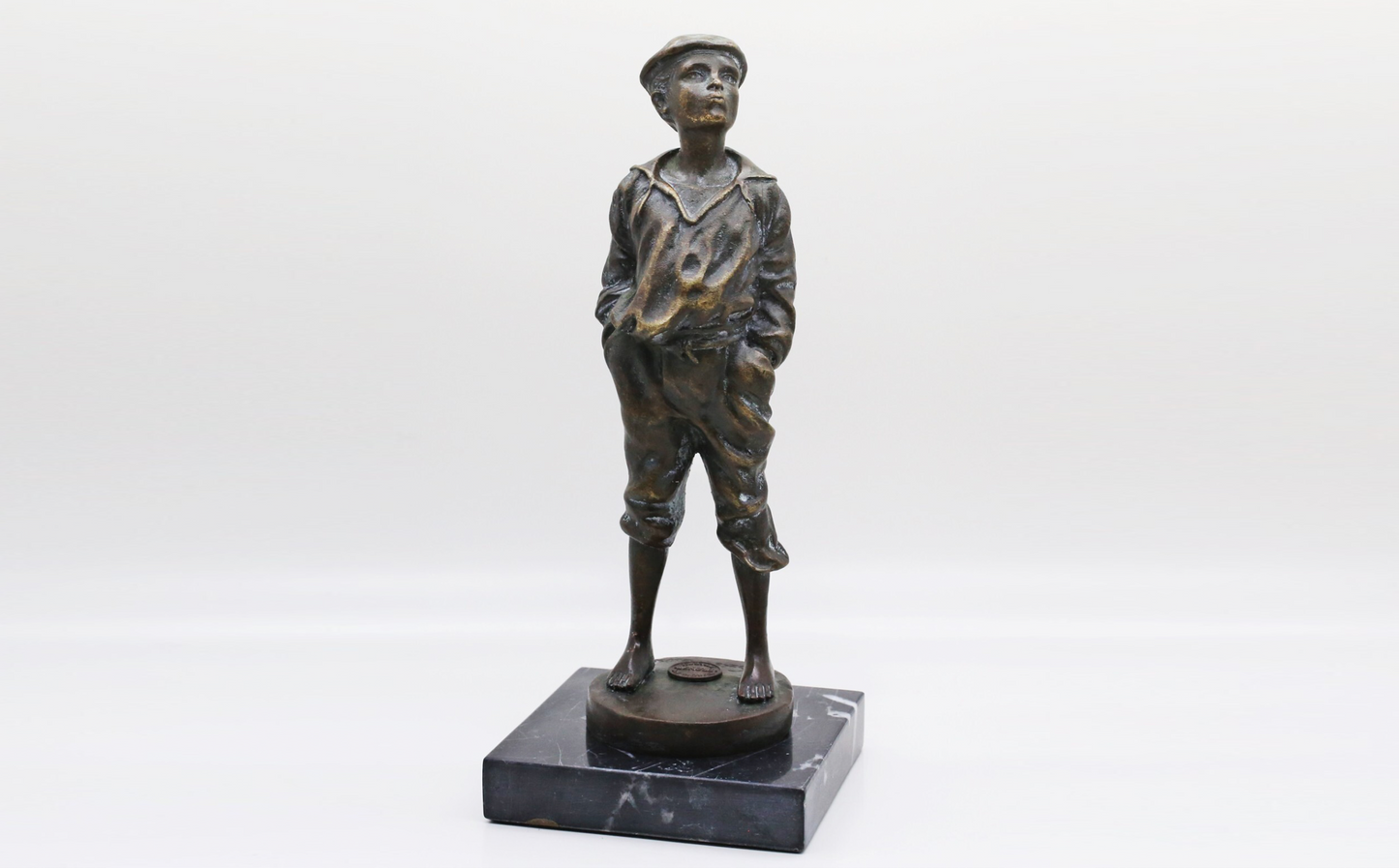 Vintage Bronze Whistling German Boy Sculpture, Signed V. Szczeblewski