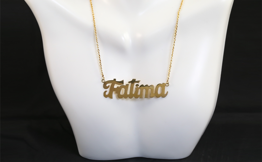 14k Yellow Gold 'FATIMA' Name Plate Necklace, 18 inches - 7.1g