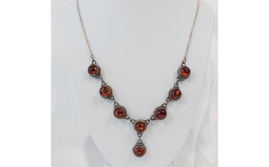 Vintage Sterling Silver Amber Necklace, 19.5 inches - 16.0g