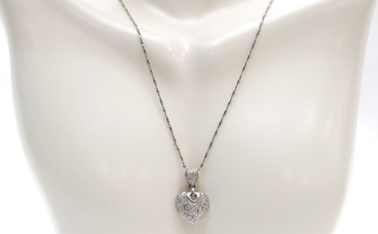 18k White Gold Diamond Heart Pendant & Necklace, 17.5 inches - 4.6g