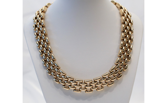 14k Yellow Gold Wide Choker Necklace, 15.5 inches - 73.3g